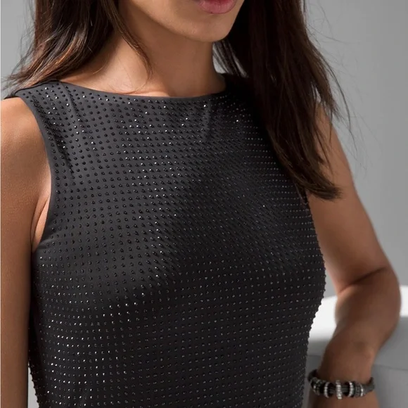 ⭐️NEW⭐️White House Black Market (WHBM) Matte Jersey Black Studded Dress - Picture 3 of 8